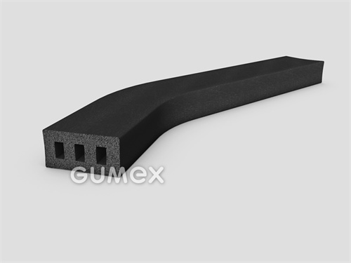 Rechteckiges mikroporöses Profil, 3x Loch, 15x40mm, Dichte 500kg/m3, EPDM, -30°C/+80°C, schwarz, 